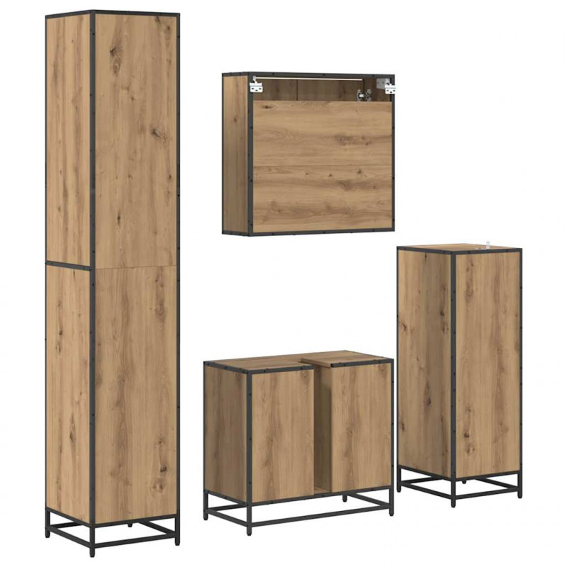 Zestaw mebli łazienkowych z półką 4 pcs Dąb rzemieślniczy