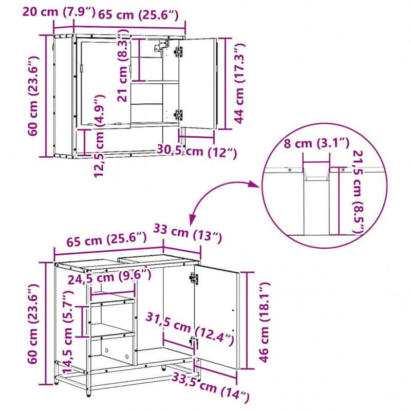 Zestaw mebli łazienkowych z półką 4 pcs Dąb rzemieślniczy