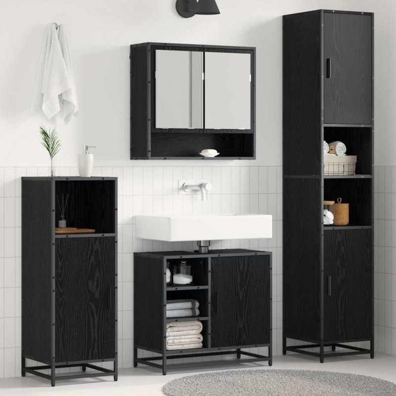 Zestaw mebli łazienkowych z półką z drzwiami 4 pcs Czarny Dąb