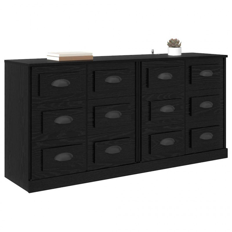 Komody z szufladą 2 pcs Czarny Dąb 70 x 35,5 x 67,5 cm