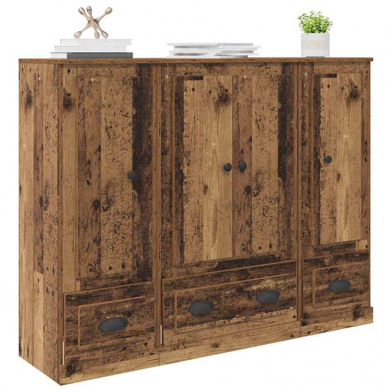 Highboard z szufladą 3 pcs Stare drewno Materiał drewnopochodny