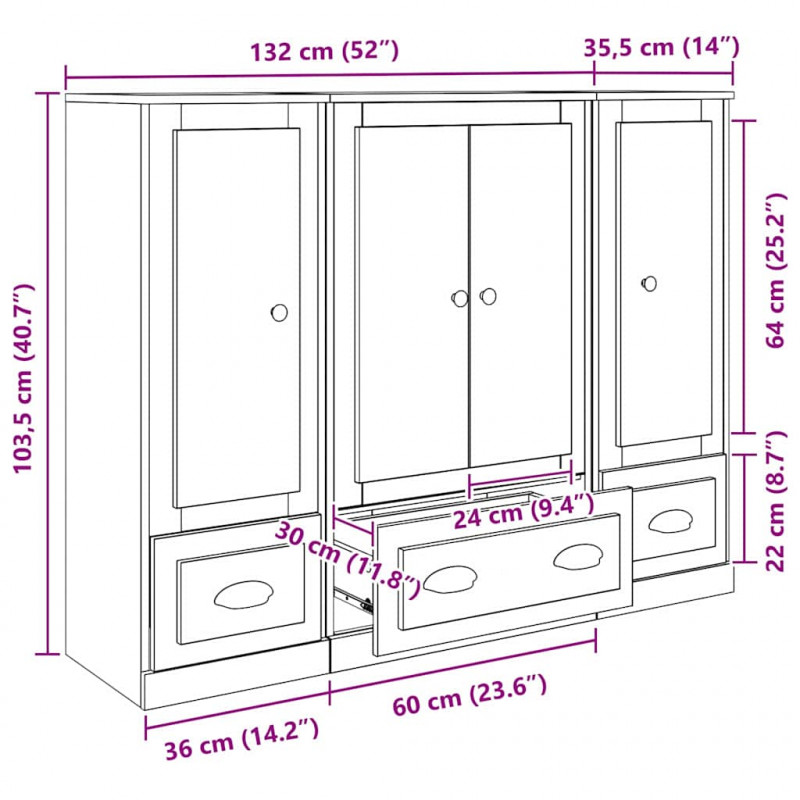Highboard z szufladą 3 pcs Stare drewno Materiał drewnopochodny
