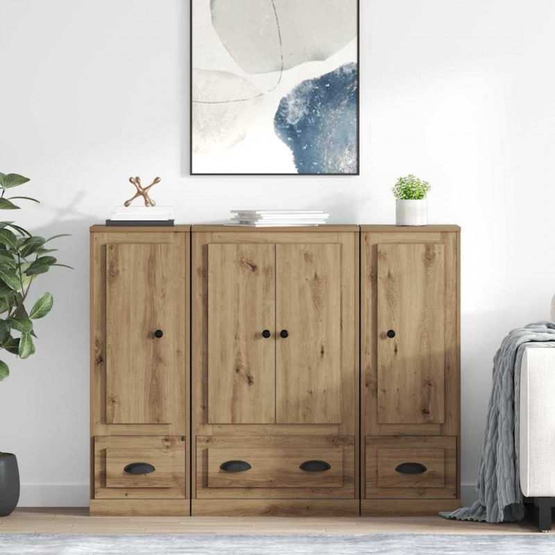 Highboard 3 pcs Dąb rzemieślniczy Materiał drewnopochodny