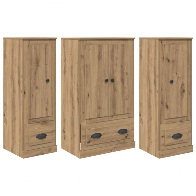 Highboard 3 pcs Dąb rzemieślniczy Materiał drewnopochodny