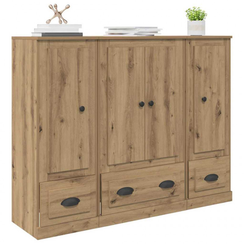 Highboard 3 pcs Dąb rzemieślniczy Materiał drewnopochodny