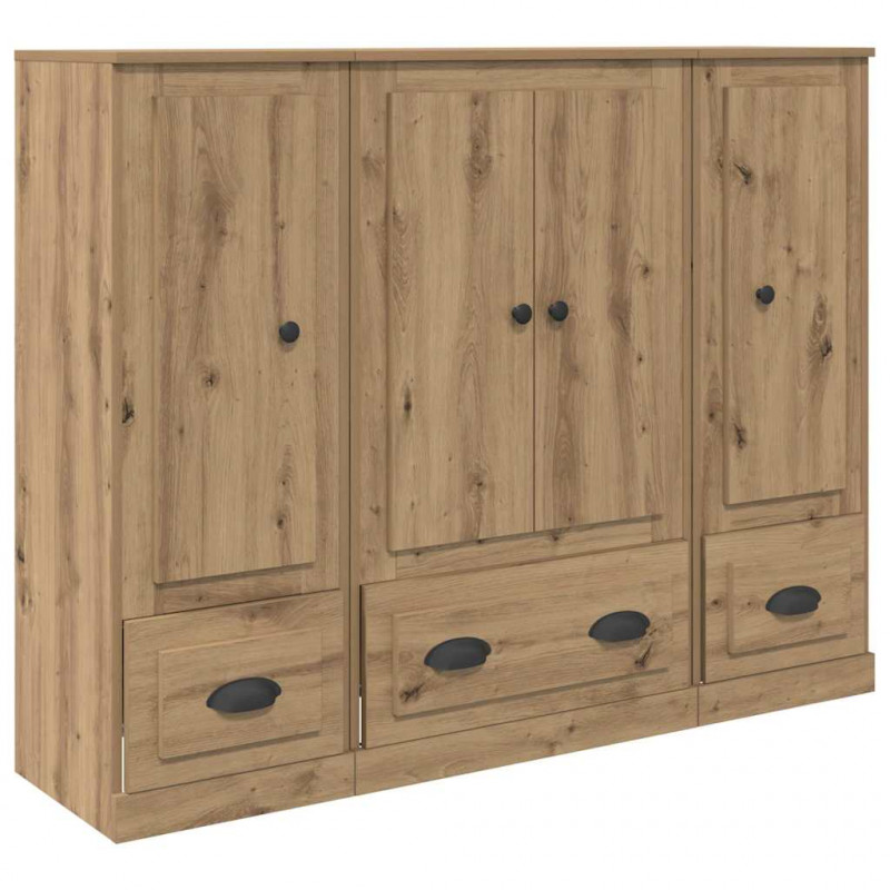 Highboard 3 pcs Dąb rzemieślniczy Materiał drewnopochodny