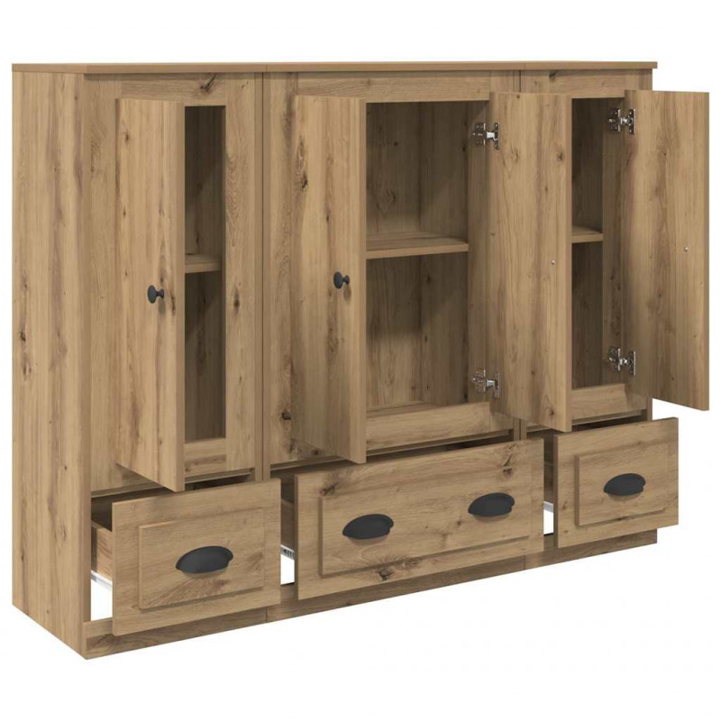Highboard 3 pcs Dąb rzemieślniczy Materiał drewnopochodny