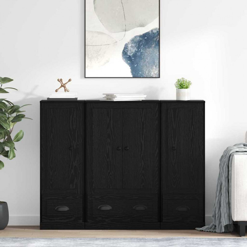 Highboard z szufladą 3 pcs Czarny Dąb Materiał drewnopochodny