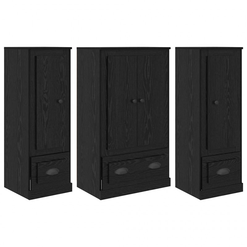 Highboard z szufladą 3 pcs Czarny Dąb Materiał drewnopochodny