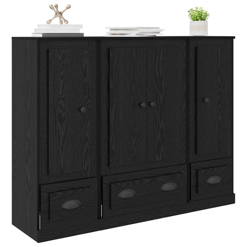 Highboard z szufladą 3 pcs Czarny Dąb Materiał drewnopochodny
