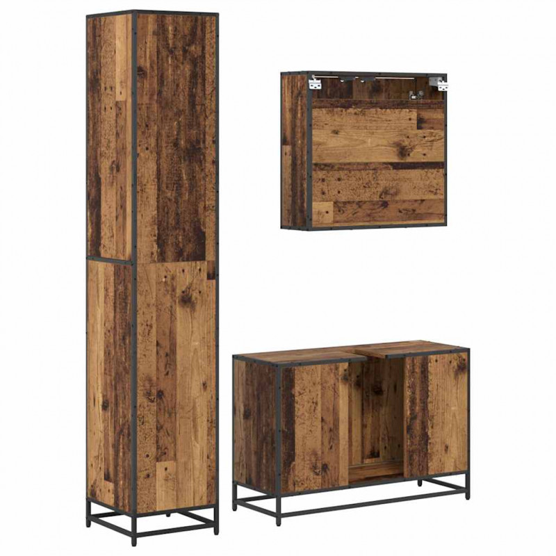Zestaw mebli łazienkowych z półką z drzwiami 3 pcs Stare drewno