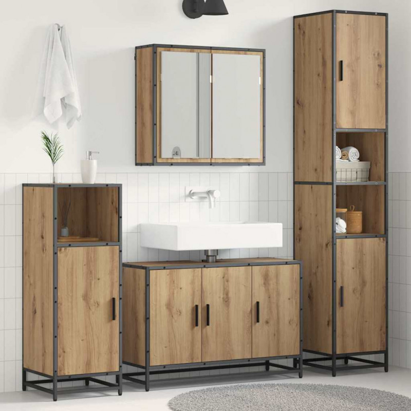 Zestaw mebli łazienkowych z półką 3 pcs Dąb rzemieślniczy