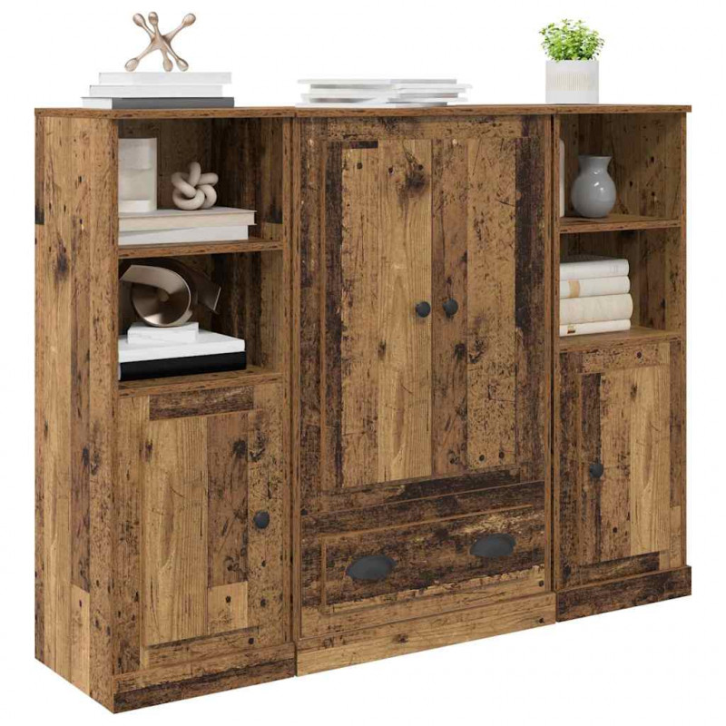 Highboard z szufladą 3 pcs Stare drewno Materiał drewnopochodny