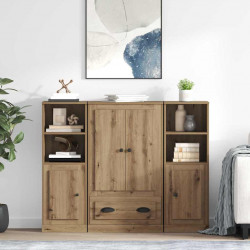 Highboard 3 pcs Dąb rzemieślniczy Materiał drewnopochodny