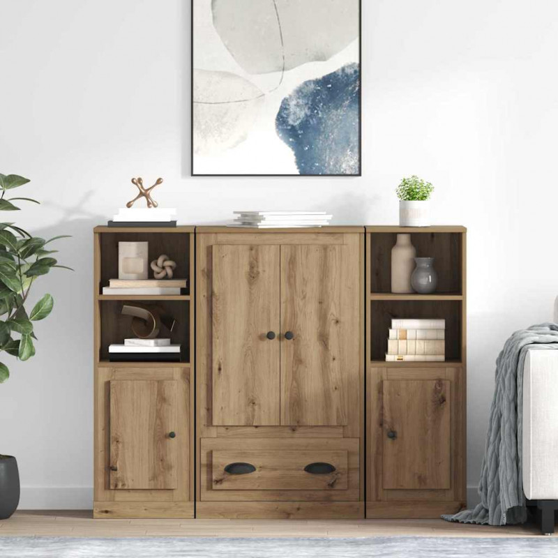 Highboard 3 pcs Dąb rzemieślniczy Materiał drewnopochodny