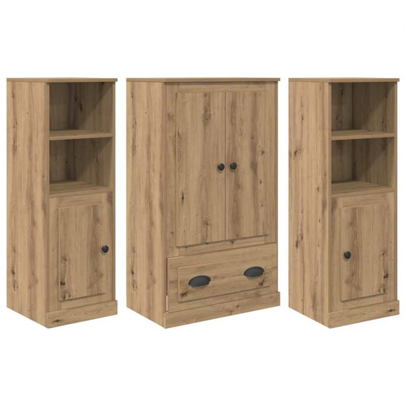 Highboard 3 pcs Dąb rzemieślniczy Materiał drewnopochodny
