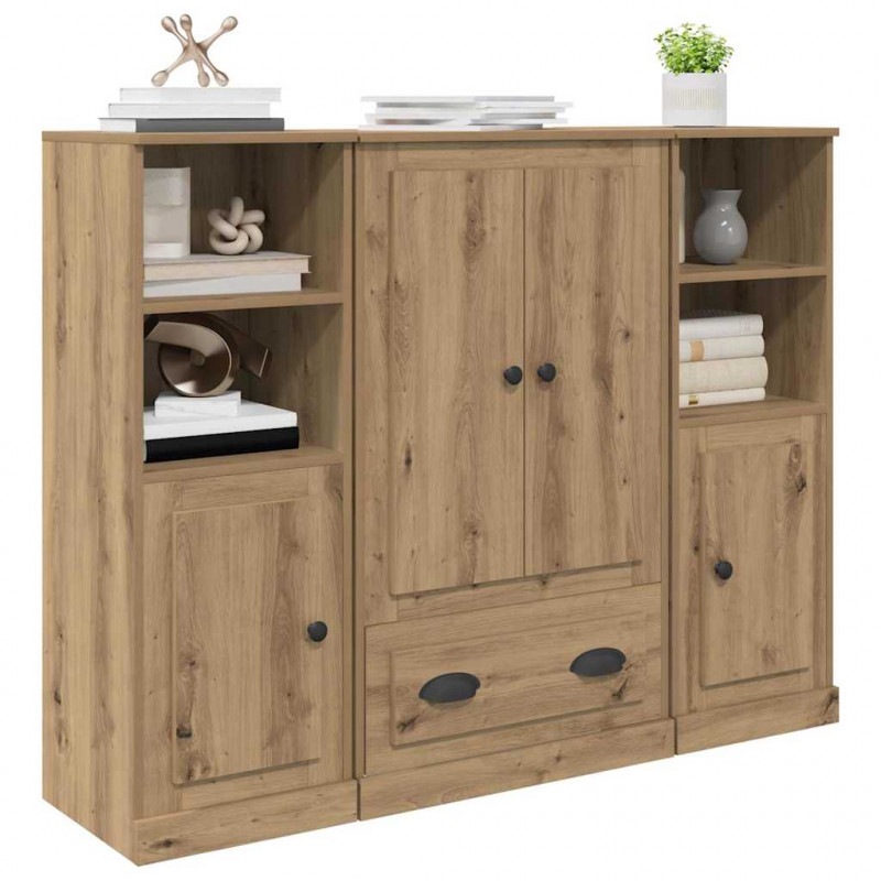 Highboard 3 pcs Dąb rzemieślniczy Materiał drewnopochodny