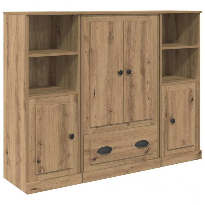 Highboard 3 pcs Dąb rzemieślniczy Materiał drewnopochodny