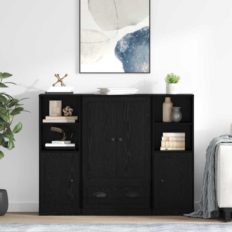 Highboard z szufladą 3 pcs Czarny Dąb Materiał drewnopochodny