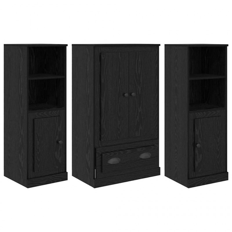 Highboard z szufladą 3 pcs Czarny Dąb Materiał drewnopochodny