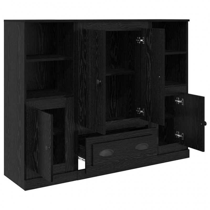 Highboard z szufladą 3 pcs Czarny Dąb Materiał drewnopochodny