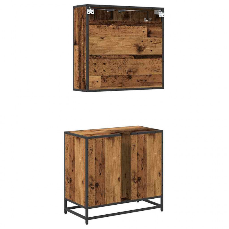 Zestaw mebli łazienkowych z półką z drzwiami 2 pcs Stare drewno