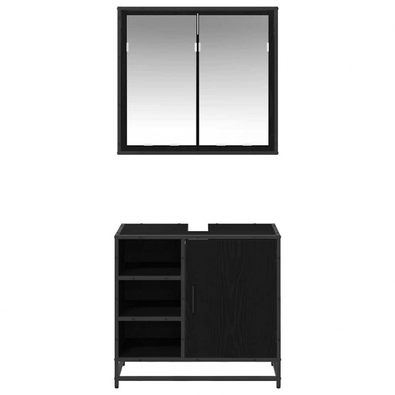 Zestaw mebli łazienkowych z półką z drzwiami 2 pcs Czarny Dąb