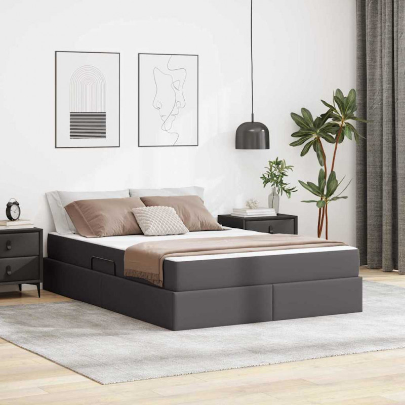 Łóżko z miejscem na przechowywanie i materacem 2 pcs Szary