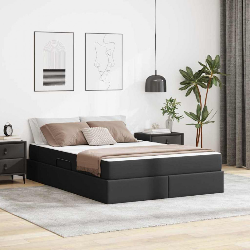 Łóżko z miejscem na przechowywanie i materacem 2 pcs Czarny