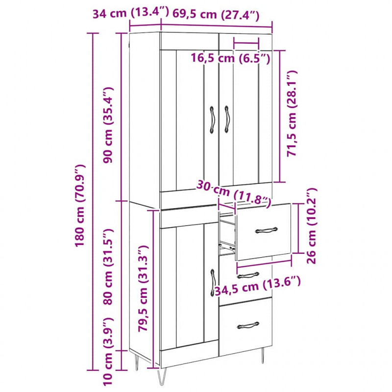 Highboard z szufladą Stare drewno 69,5 x 34 x 90 cm