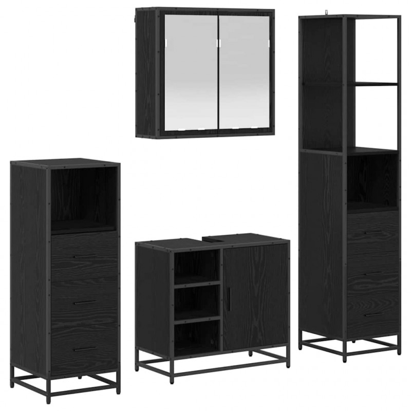 Zestaw mebli łazienkowych z szufladą z półką 4 pcs Czarny Dąb