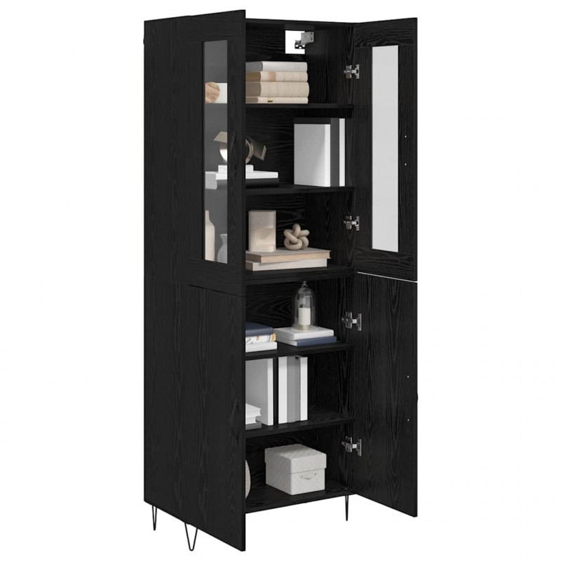 Highboard Białe i czarne dębowe 69,5 x 34 x 180 cm