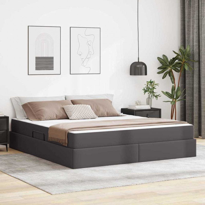 Łóżko z miejscem na przechowywanie i materacem 2 pcs Szary