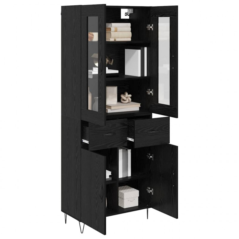 Highboard Czarny Dąb 69,5 x 34 x 90 cm Materiał drewnopochodny