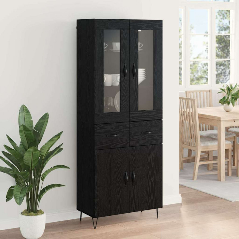 Highboard Czarny Dąb 69,5 x 34 x 90 cm Materiał drewnopochodny
