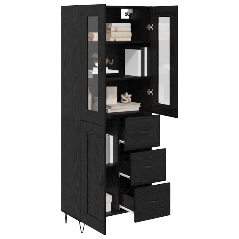 Highboard Czarny Dąb 69,5 x 34 x 90 cm Materiał drewnopochodny