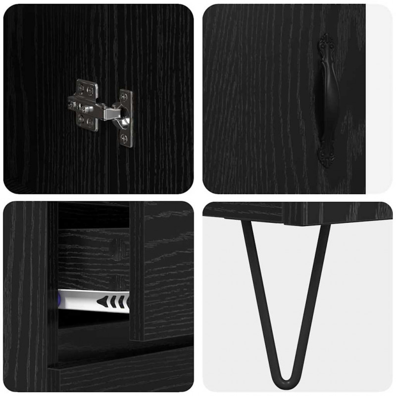 Highboard Czarny Dąb 69,5 x 34 x 90 cm Materiał drewnopochodny