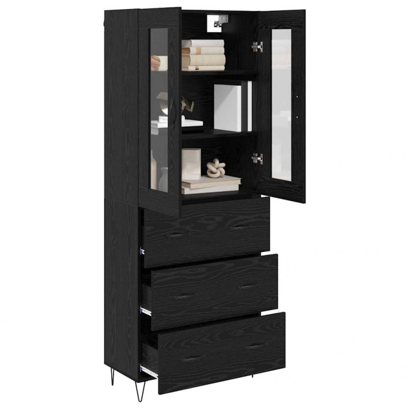 Highboard Czarny Dąb 69,5 x 34 x 90 cm Materiał drewnopochodny