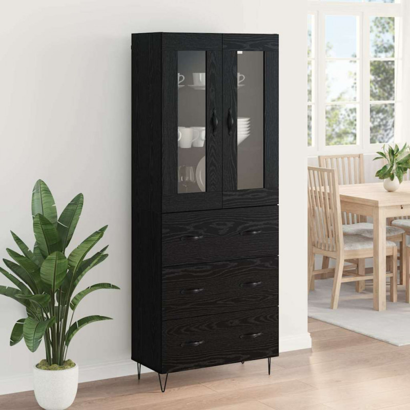 Highboard Czarny Dąb 69,5 x 34 x 90 cm Materiał drewnopochodny