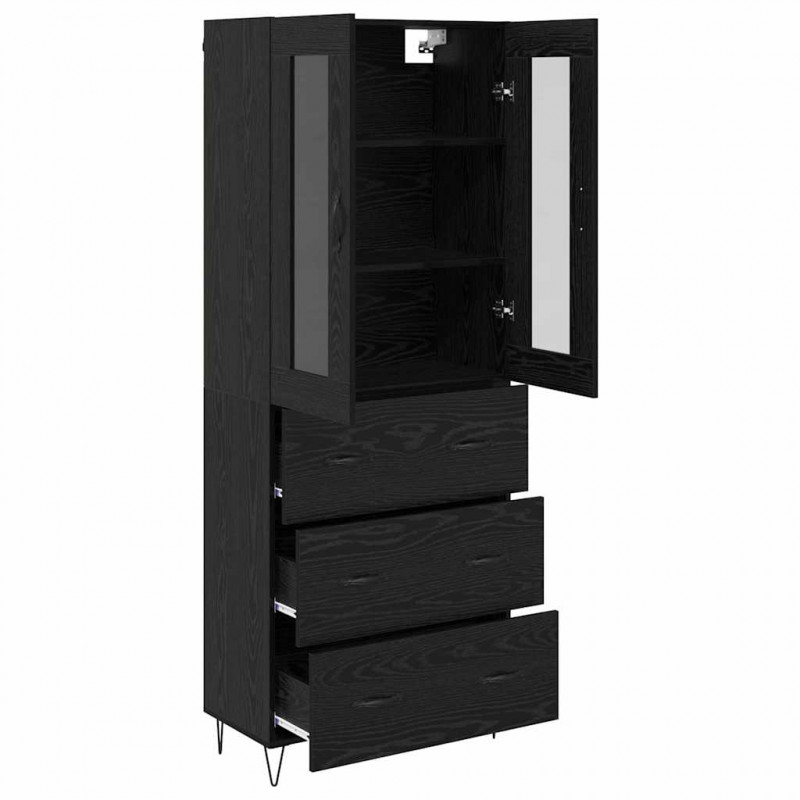 Highboard Czarny Dąb 69,5 x 34 x 90 cm Materiał drewnopochodny