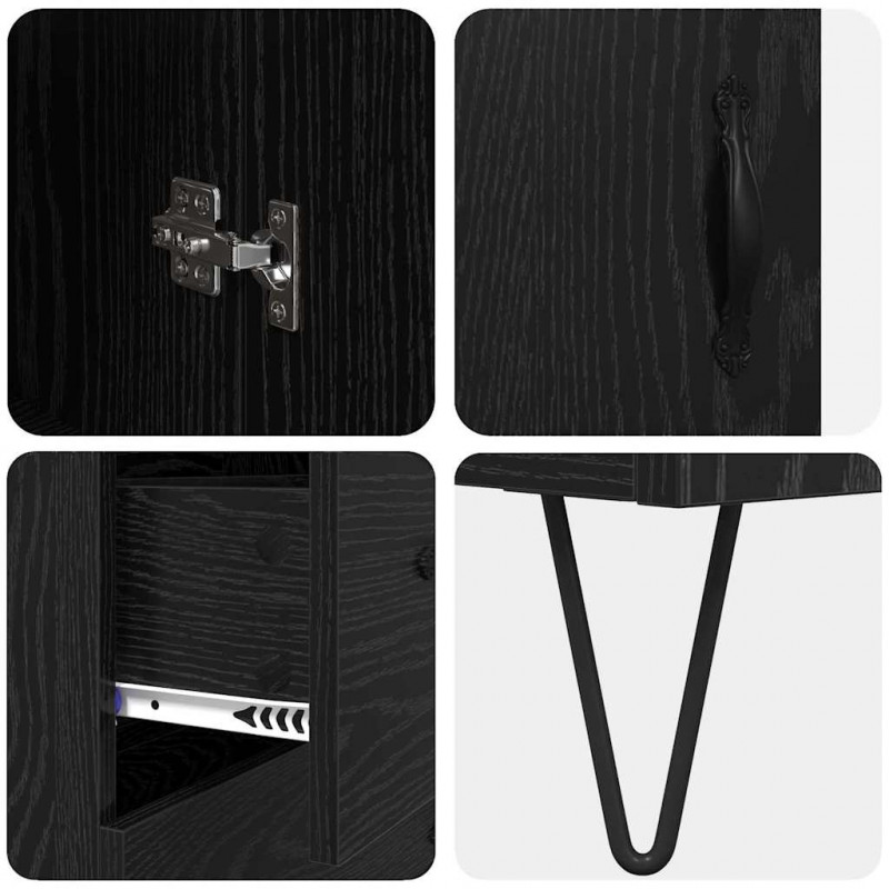 Highboard Czarny Dąb 69,5 x 34 x 90 cm Materiał drewnopochodny