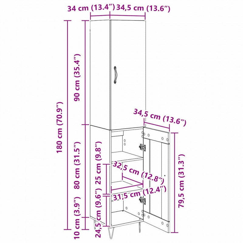 Highboard Dąb rzemieślniczy 34,5 x 34 x 90 cm