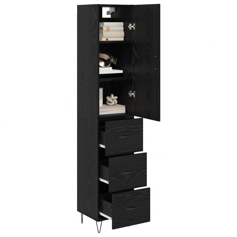 Highboard Czarny Dąb 34,5 x 34 x 90 cm Materiał drewnopochodny