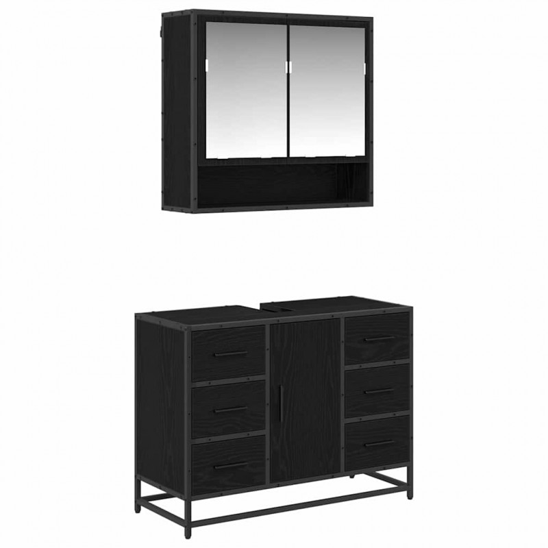 Zestaw mebli łazienkowych z szufladą z półką 2 pcs Czarny Dąb