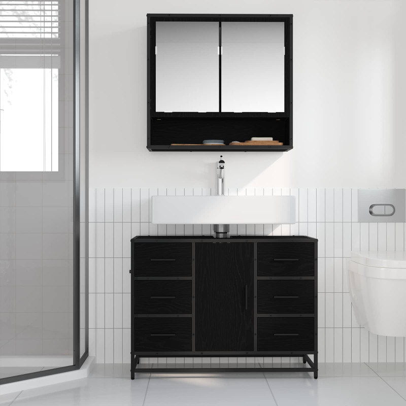Zestaw mebli łazienkowych z szufladą z półką 2 pcs Czarny Dąb