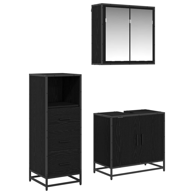 Zestaw mebli łazienkowych z szufladą z półką 3 pcs Czarny Dąb