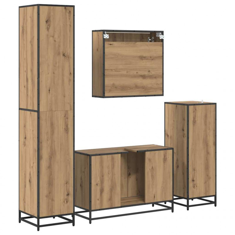 Zestaw mebli łazienkowych z półką 4 pcs Dąb rzemieślniczy