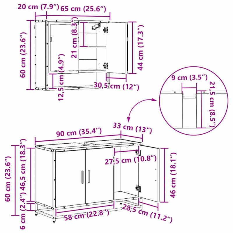Zestaw mebli łazienkowych z półką 4 pcs Dąb rzemieślniczy