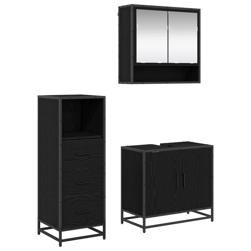 Zestaw mebli łazienkowych z szufladą z półką 3 pcs Czarny Dąb