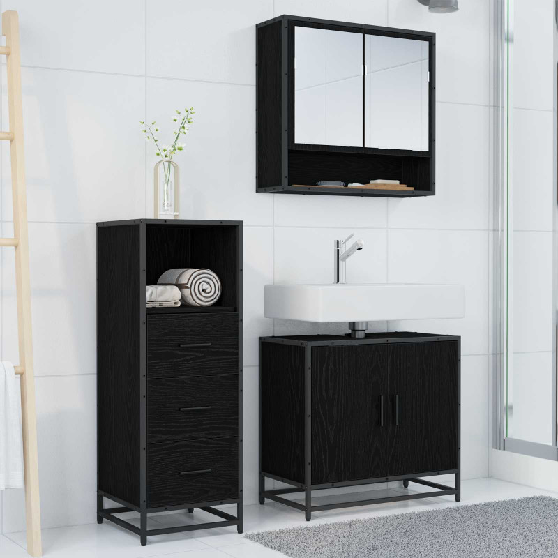 Zestaw mebli łazienkowych z szufladą z półką 3 pcs Czarny Dąb